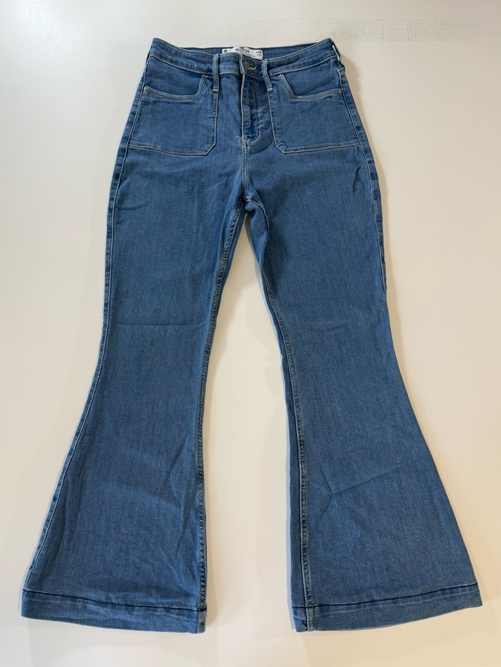 Hollister Curvy High Rise Vintage Flare Jeans Patch Pocket Boho Size 9/ W29 L31